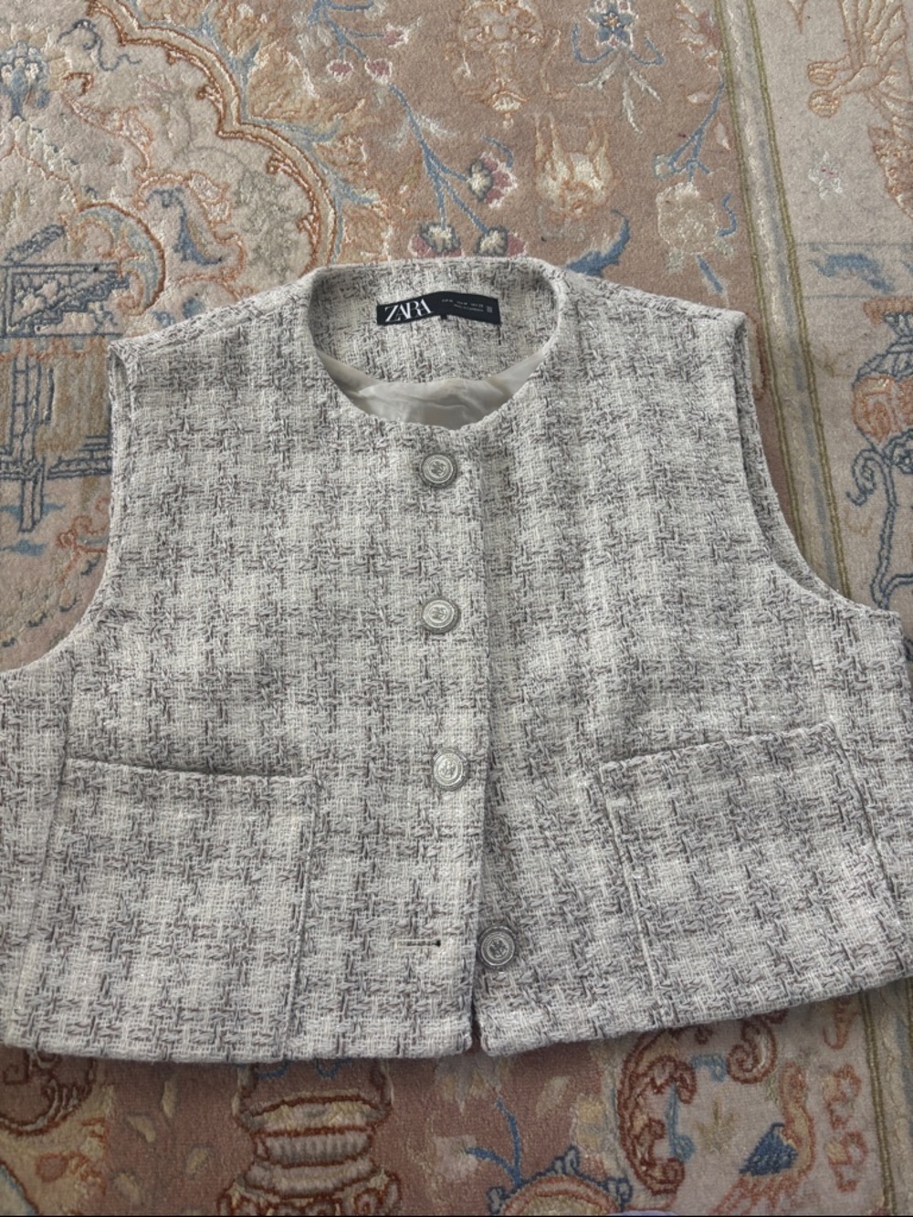 Zara Cropped Tweed Vest in Light Gray and Cream Mix